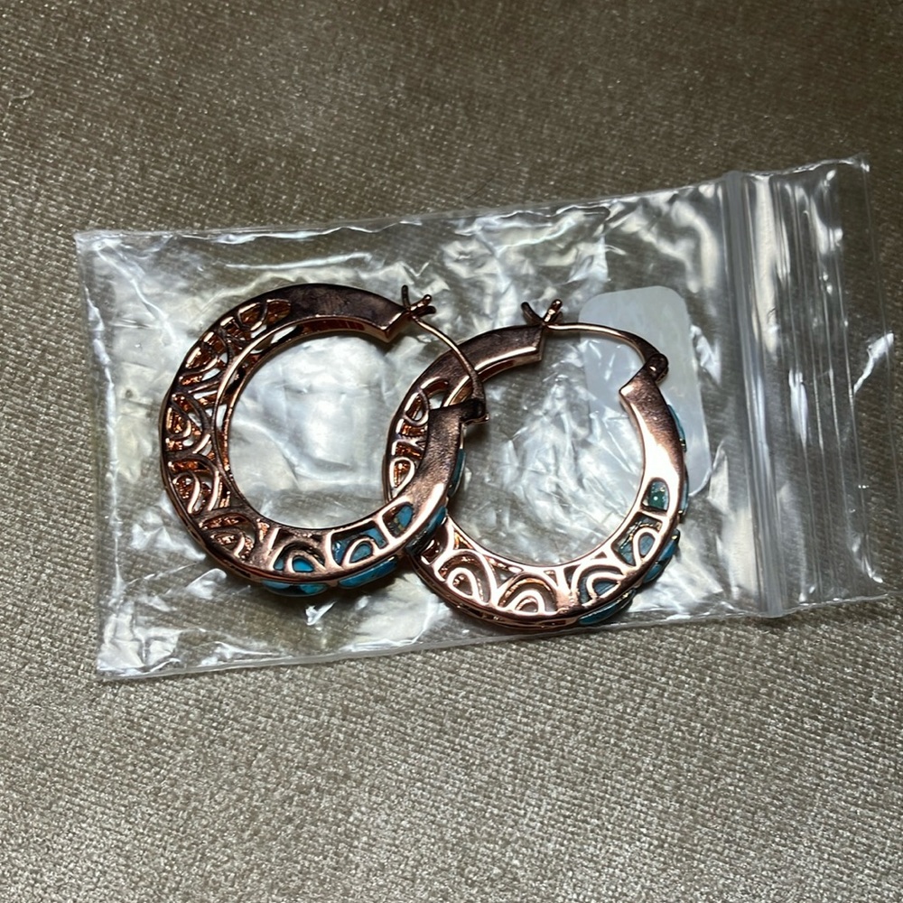 Rose gold and teal hoops
